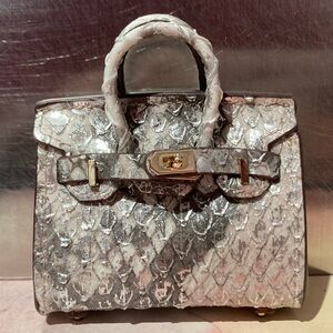 🐍👜 Handmade Mini Silver Grey Gray Python Snakeskin Birkin AirPods Tote Bag Charm